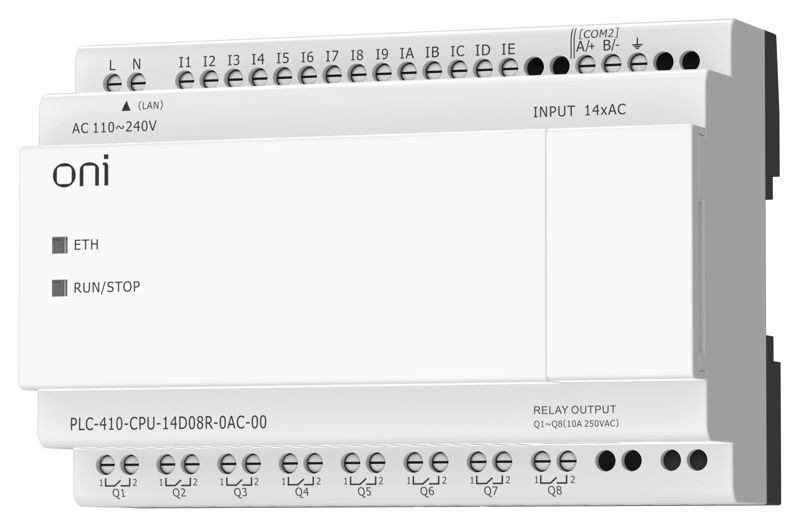Модуль ЦПУ ПЛК 410 14 DI 8 RO 220В AC с Ethernet портом без экрана ONI PLC-410-CPU-14D08R-0AC-00