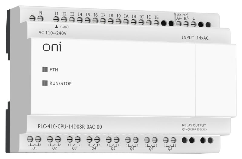Модуль ЦПУ ПЛК 410 14 DI 8 RO 220В AC с Ethernet портом без экрана ONI PLC-410-CPU-14D08R-0AC-00