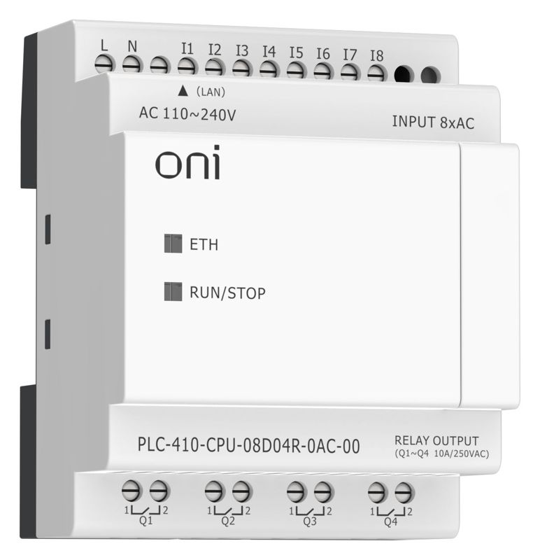 Модуль ЦПУ ПЛК 410 8 DI 4 RO 220В AC с Ethernet портом без экрана ONI PLC-410-CPU-08D04R-0AC-00