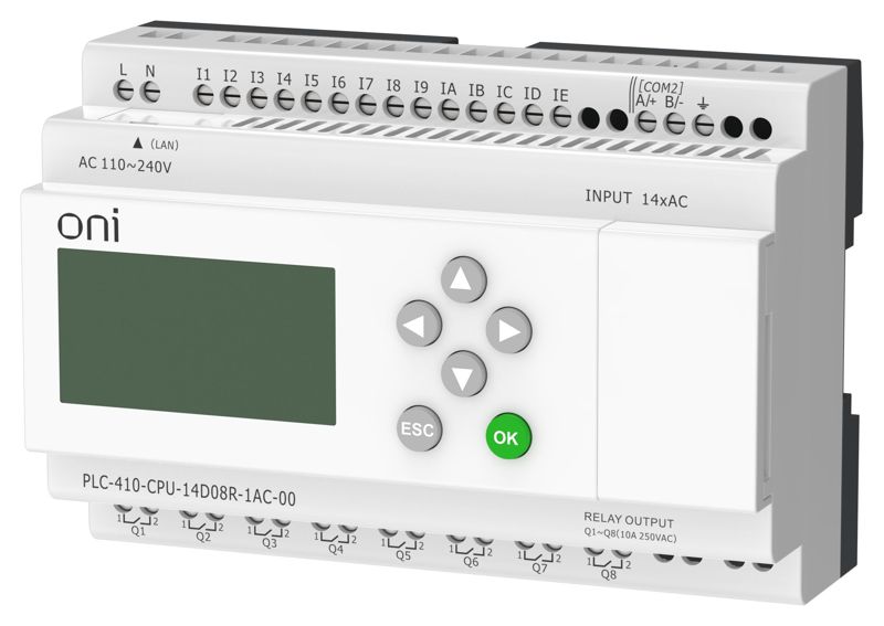 Модуль ЦПУ ПЛК 410 14 DI 8 RO 220В AC с Ethernet портом с экраном ONI PLC-410-CPU-14D08R-1AC-00