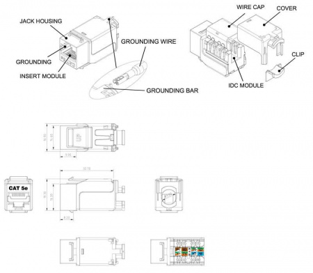 Вставка KJNE-8P8C-C5e-90-SH-F-WH RJ45(8P8C) кат. 5e экран. 110 IDC заделка с помощью NE-TOOL бел. Hyperline 46659