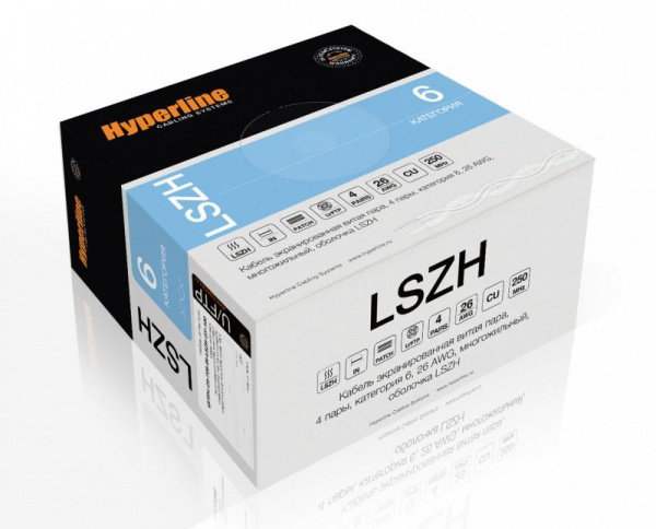 Кабель витая пара U/FTP кат.6 4х2х23AWG solid LSZH нг(А)-HF UFTP4-C6-S23-IN-LSZH-GY-500 500м (м) Hyperline 47958
