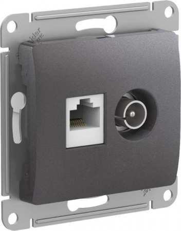 Розетка компьютерная + телевизионная 2-м Glossa RJ45 кат.5E + TV механизм графит SchE GSL001389