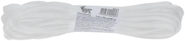 Шнур вязаный полипропиленовый без сердечника 6ммх20м р/н=67кгс КУРС68346