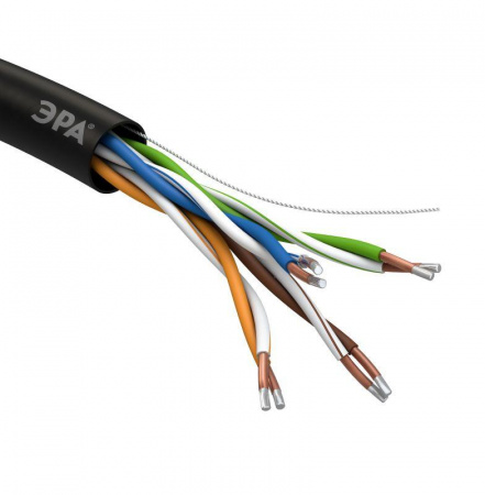 Кабель витая пара U/UTP кат.5e 4х2х24AWG solid CU PE OUTDOOR SIMPLE черн. 305м (м) Эра Б0044436