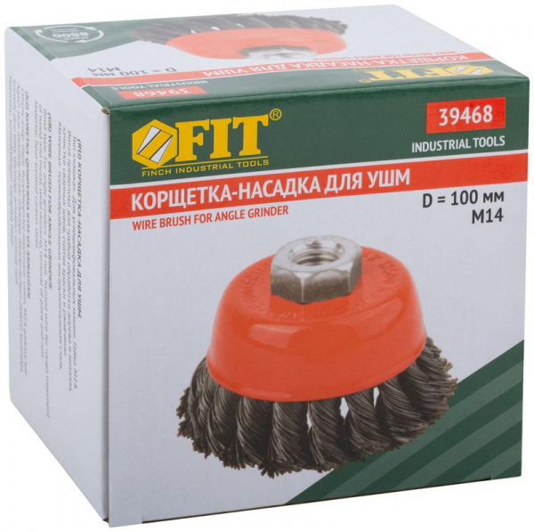 Корщетка-чашка гайка М14 стальная витая проволока 100мм FIT 39468