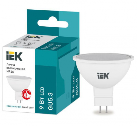 Лампа светодиодная MR16 софит 9Вт 230В 4000К GU5.3 IEK LLE-MR16-9-230-40-GU5
